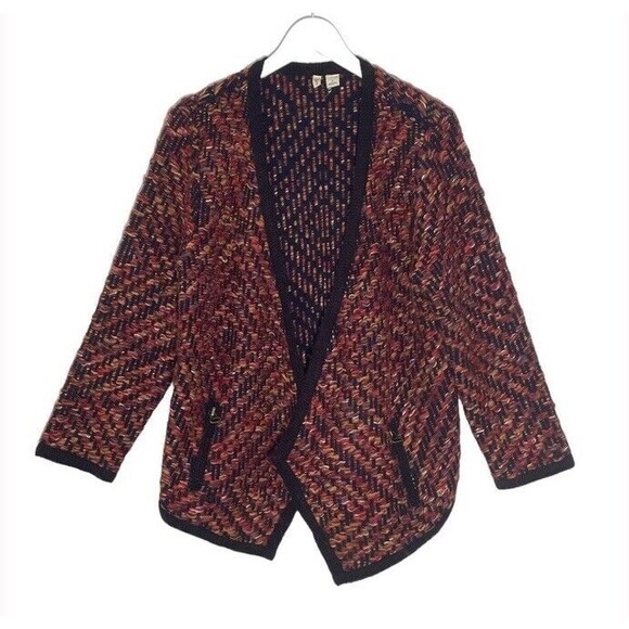 Anthropologie MOTH Open Front Cardigan Mohair Wool Zip Pockets Rainbow Petite L - Picture 1 of 12